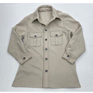 Vintage 70s Wide Collar Disco Polyester Ivory Safari Lounge Shirt Jacket Men's M